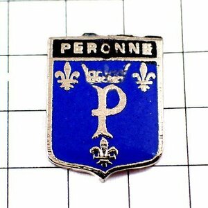 ピンバッジ・アルファベットＰペロンヌ百合の紋章◆フランス限定ピンズ◆レアなヴィンテージものピンバッチ