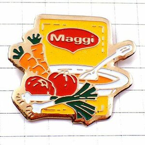 ピンバッジ・マギーの野菜スープお皿スプーン葱トマト人参 MAGGI◆フランス限定ピンズ◆レアなヴィンテージものピンバッチ