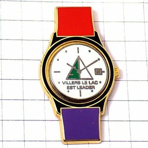 ピンバッジ・アナログ腕時計ヴィレ＝ル＝ラック白い文字盤◆フランス限定ピンズ◆レアなヴィンテージものピンバッチ