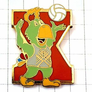  pin badge * alphabet X volleyball yellow green color. bird mascot * France limitation pin z* rare . Vintage thing pin bachi