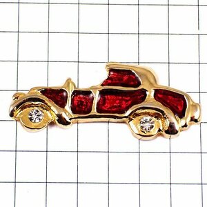 ピンバッジ・赤いアンティークカー車ゴールド金色ラインストーン付き◆フランス限定ピンズ◆レアなヴィンテージものピンバッチ