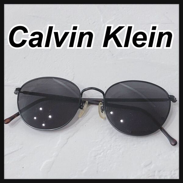 ☆CalvinKlein☆ カルバンクライン サングラス アイウェア ブラック 黒縁 メタル グリーンレンズ カラーレンズ べっ甲 送料無料