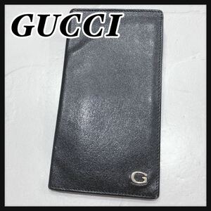 ☆GUCCI☆ グッチ 長財布 札入れ 財布 ウォレット ブラック 黒 レザー 本革 シンプル 無地 ゴールド金具 レディース 女性 送料無料