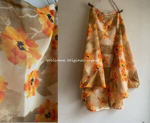 H-19 orange chiffon cotton shawl cardigan 2WAY stole handmade