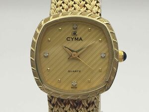 (R326) 【稼動】シーマ 616 4P石付き SS クォーツ レディース腕時計 CYMA ゴールドカラー