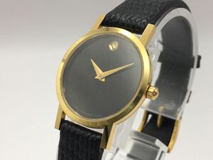 (R330) [ operation ]MOVADO Mu jiam87.A1.832 SS× leather quartz lady's wristwatch Gold color black face Movado 