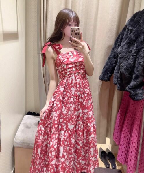 Estella.k Sandra Floral-print long dress ワンピース 花柄 ドレス マキシ ピンク ロング