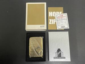 ■【未使用品】ZIPPO HOPE ホープ ゴールド ジッポ ジッポー 金 オイルライター HP刻印 USA 喫煙具 箱付き