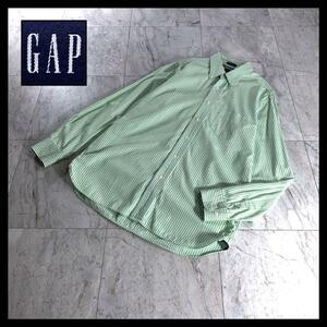 00s OLD GAP ストライプ ボタンダウン ドレス シャツ 長袖 緑 M