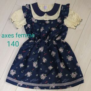 美品 axes femme kids ワンピース 140 半袖 アクシーズファムキッズ 花柄