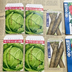 当時物 昭和レトロ 野菜の種子ラベル 袋のみ16枚セット 印刷物 紙もの コラージュ リメ缶など リメイク素材の画像2