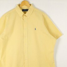 古着 大きいサイズ 旧タグ 90's ラルフローレン 半袖ボタンダウンシャツ メンズUS-2XLサイズ チェック柄 黄 イエロー系 tn-2259n_画像1