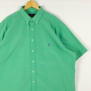 古着 大きいサイズ ラルフローレン 半袖ボタンダウンシャツ メンズUS-2XLサイズ 無地 緑 グリーン系 tn-2252n