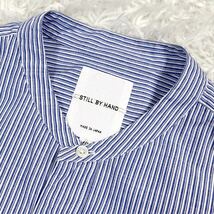 STILL BY HAND スティルバイハンド 8分袖 バンドカラーシャツ ストライプ ブルー系 日本製 48_画像3