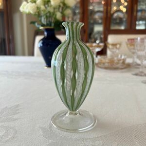 【ムラーノ】希少　イタリア　アンティーク　レース模様　ベネチアングラス　花瓶 オブジェ 一輪挿し フラワーベース