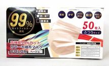 送料300円(税込)■ic735■高機能99%カット カラー不織布マスク ベージュ ふつうサイズ 50枚入 2箱【シンオク】_画像3