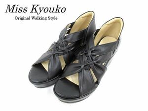 送料300円(税込)■zf087■Miss Kyouko 4E牛革すっきり美脚サンダル 23.5cm ブラック 11000円相当【シンオク】