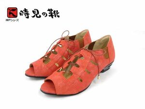  postage 300 jpy ( tax included )#zf219# hour see. shoes 5E race up sandals rose orange 23.5cm 9990 jpy corresponding [sin ok ]