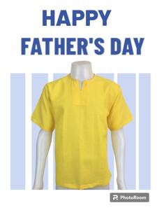 父の日　大きいサイズ　Tシャツ　半袖　ビタミンカラー　アジアン エスニック　タイ産　イエロー　L