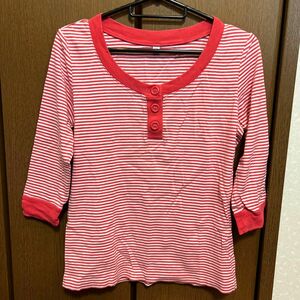 ユニクロ　七分袖　Tシャツ　ピンク　ボーダー　未使用　レディース　Lサイズ