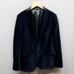 D619 ZARA MAN ザラマン テーラード ジャケット ベロア ベルベット 2B ゴージライン 切替 メンズ ネイビー キレイ目 ボタニカル柄 裏地