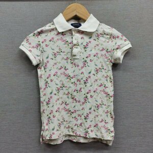 E99 POLO RALPH LAUREN ポロ ラルフローレン 半袖 ポロシャツ S/P 7 ホワイト 花柄 フローラル サイド スリット キッズ ジュニア 女の子