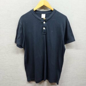 E140 Abercrombie & Fitch アバクロンビー&フィッチ A＆F Tシャツ 半袖 カットソー ヘンリーネック ロゴ 刺繍 メンズ ネイビー S