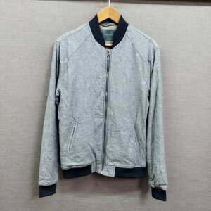 E185 ZARA MAN ザラマン ジップアップ ノーカラー ジャケット ブルゾン コットン リネン 麻混 ブレンド カジュアル メンズ ブルー サイズ M