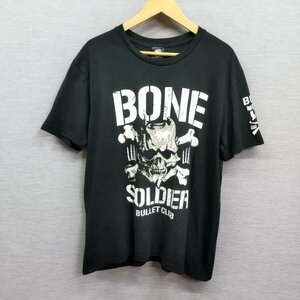E188 新日本 プロレス リング BONE SOLDIER BULLET Tシャツ 半袖 カットソー ドクロ コットン メンズ ブラック サイズ XL
