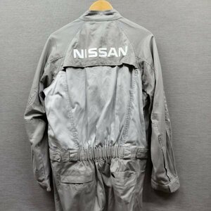 E302 NISSAN 日産 つなぎ 作業服 作業着 長袖 ワーク ウェア ロゴ プリント コットン メンズ ライトグレー サイズ ２L 大きいサイズ