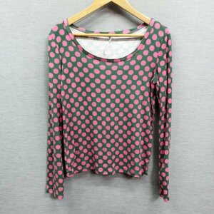 Z1211 SUNAOKUWAHARA Sunao Kuwahara long sleeve cut and sewn M green polka dot dot total pattern round neck ei net casual 