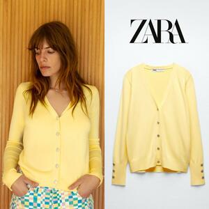 ZARA ザラ ビジューボタン ニットカーディガン イエロー