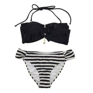  band u bikini swimsuit frill border resort pool sea water .