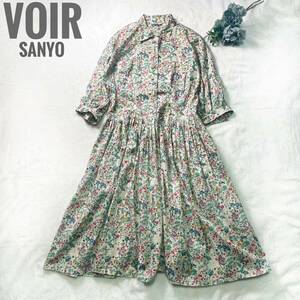 【極美品】VOIR SANYO リバティ タックプリーツ ロングワンピース 花柄 フラワー ボタニカル フレア Aライン 大きいサイズ XL 三陽商会