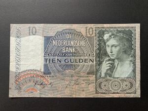 旧紙幣　貨幣　オランダ　ユリアナ王女　10 グルデン 1941年　美品　世界の紙幣 World Paper Money