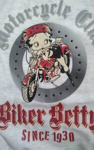 ☆メンズ☆BikerBetty ☆♪とってもカッコいい！ベティちゃんのラインストーン入り淡灰色長袖トレーナーです(o^―^o)サイズＬ☆新品☆