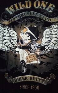 ☆メンズ☆BETTYBOOP ☆BIKER BETTY☆WILDONE ☆カッコいい！バイカー天使の羽ベティちゃん黒色半袖Tシャツです(o^―^o)大きいサイズ３Ｌ☆