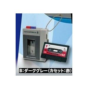 本当に録音再生！レトロminiポータブルプレイヤー　マスコット　ダークグレー　カセット　赤