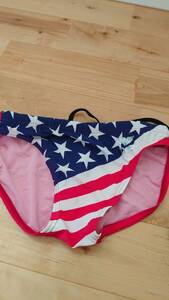 TYRtia men's .. swimsuit bikini .. pants navy red white star pattern M size used 