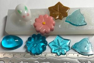 シリコンモールド【雪うさぎ　練り切り　もみじ饅頭和菓子４種】デコパーツ　レジン