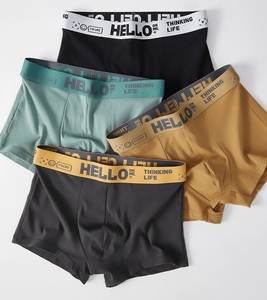 新品 メンズ (灰)Lサイズ HELLO LOGO ボクサーブリーフ パンツ 滑らかタッチ アンダーウェア 美尻 下着 男性 紳士用