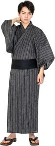  size L yukata men's set ... man black navy blue stylish C 4 point set 