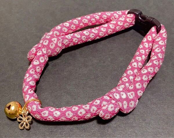 猫ちゃん用 ちりめん首輪 ピンク鹿の子柄 ハンドメイド