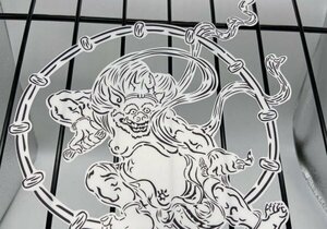 日本画オリジナルステッカー　風神雷神モノクロセット イラストA　Mサイズ　UV耐水　輪郭カット済み