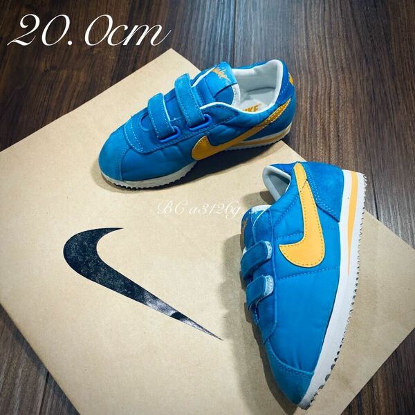 新品 NIKE CORTEZ NYLON 20.0cm BLUE キッズ ナイキ ナイロン コルテッツ スニーカー シューズ 筆記体ロゴ ゴツナイキ 親子コーデ ベルクロ