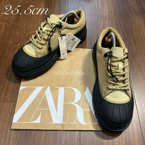 新品 ZARA ナイロン×ラバーコンビブーツ 25.5cm 39 BEIGE メンズ ザラ トレッキングタイプ ブーツ シューズ ローカット D環 タグ付き