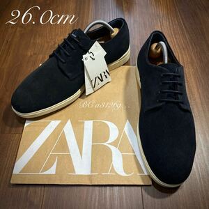 新品 ZARA 本革 外羽 プレーントゥ 26.0cm 40 SUEDE NAVY メンズ ザラ シューズ ブーツ ビジネス フォーマル カジュアル タグ付き