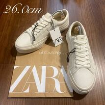 新品 ZARA PUレザースニーカー 26.0cm 40 CREAM メンズ ザラ スニーカー シューズ ローカット やや厚底 一部汚れあり_画像1