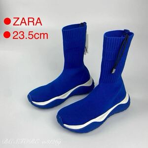 新品 ZARA 厚底 ソックライナースニーカー 23.0cm 35 BLUE レディース ザラ スニーカー シューズ スリッポン 伸縮性あり タグ付き