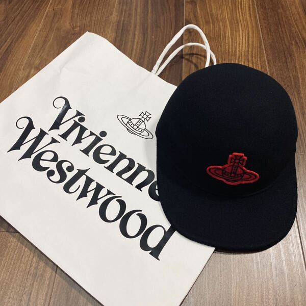 極美品 正規 Vivienne Westwood オーブワッペン フェルトキャップ BLACK S-Mサイズ ヴィヴィアンウエストウッド サイズ調整可能 